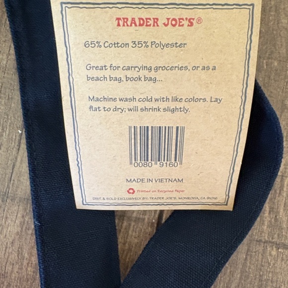 NWT! Trader Joe's Cream and Navy Blue Tote Bag - Picture 4 of 8